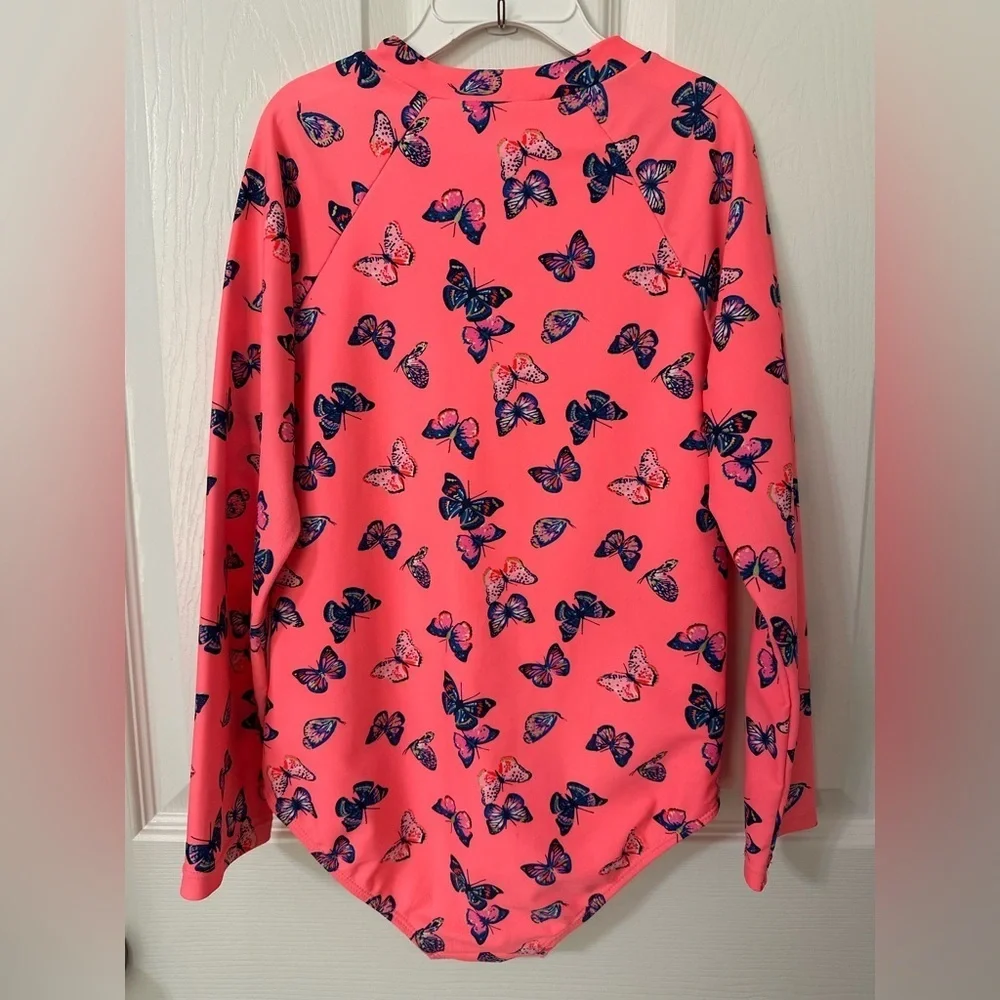 Kensie Girl Long - Sleeved Half - Zip Pink Butterfly Rashguard